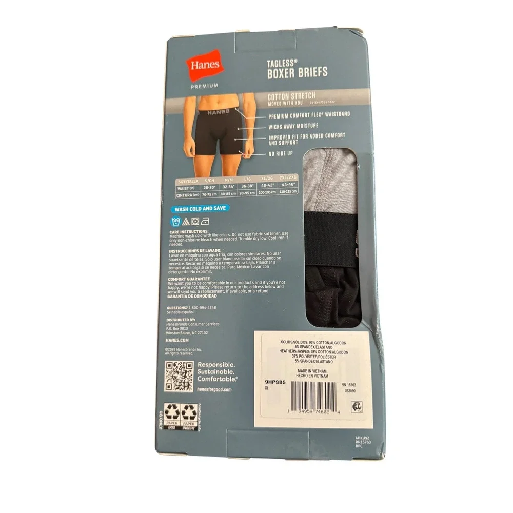 Hanes Premium Mens 5 Pack Tagless Stretch Boxer Briefs XL 40-42 Black Gray